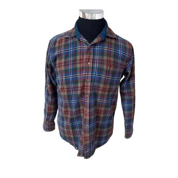 Vtg Pendleton Mens Medium Brown Stripe Long Sleeve Button Wool Flannel Shirt - Picture 1 of 12